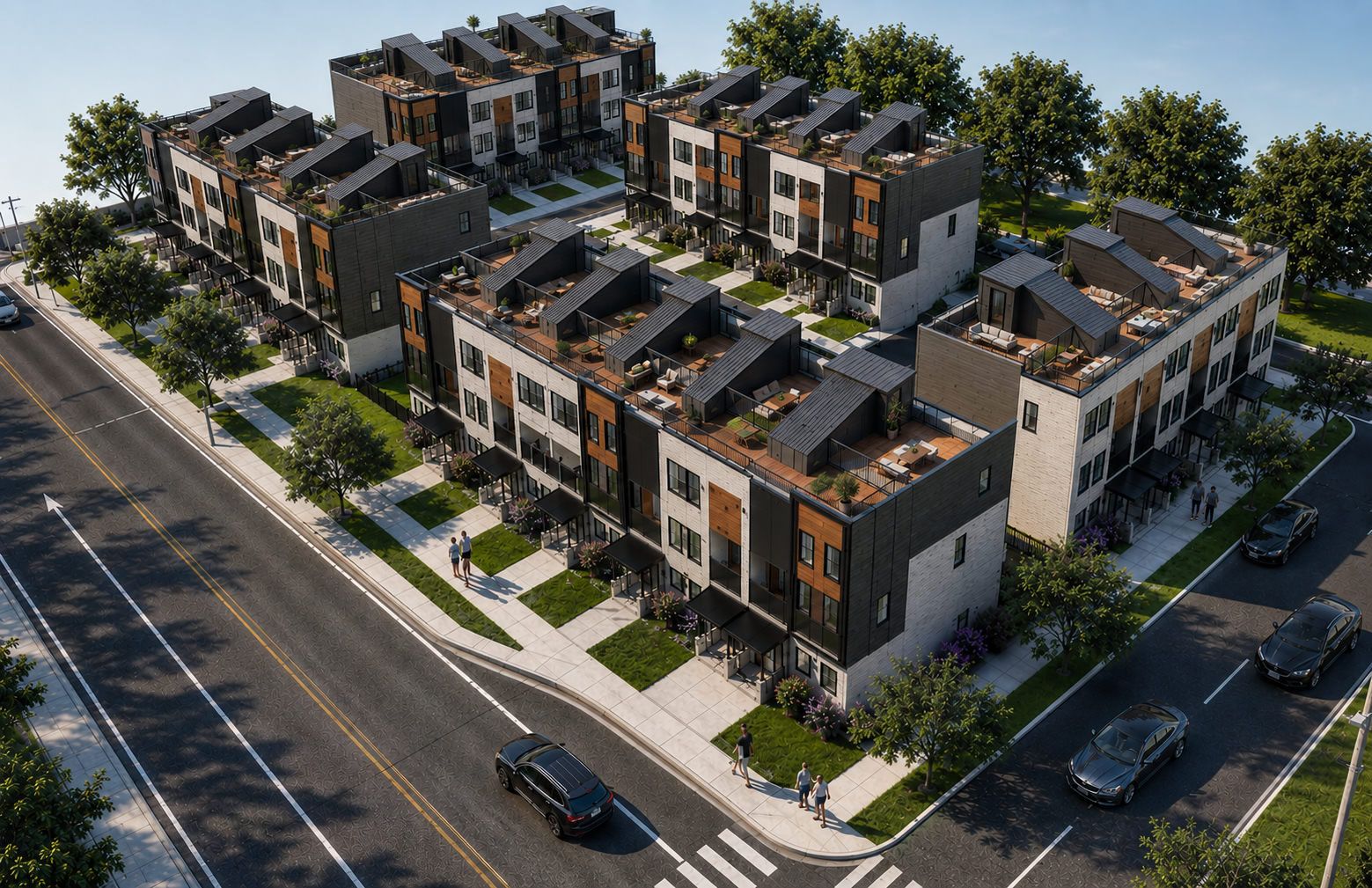 Aerial rendering of the block