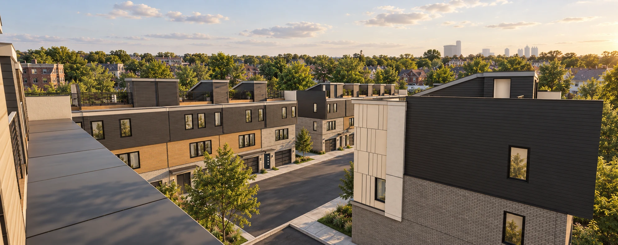 Rendering of the view across the block from a private rooftop terrace